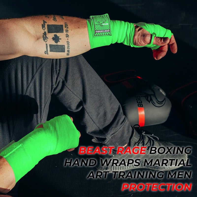 BEAST RAGE Boxing Hand Wraps for MMA Kickboxing Wrist Wraps Professional Adult 180" Semi-Elastic Martial Arts Inner Gloves Heavy Bag Handwraps Muay Thai Thumb Straps - Image 2